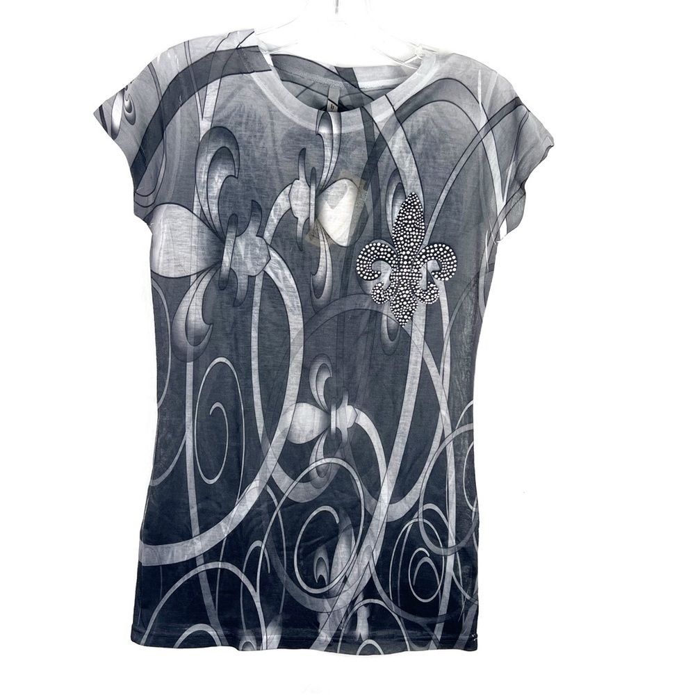 NEW-H.I.P tee brand scroll design, rhinestone FDL chick crew neck t-Shirt top